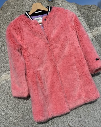 Kabát dětský Replay růžový chlupatý